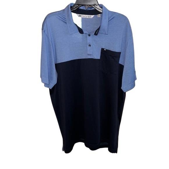 Travis Mathew Blue Colorblock Short Sleeve Polo Shirt Size XL - Picture 2 of 6
